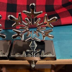 2 Silver Snowflake Stocking Holders